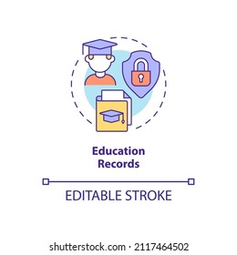 Education records concept icon. Sensitive personal data protection abstract idea thin line illustration. Isolated outline drawing. Editable stroke. Roboto-Medium, Myriad Pro-Bold fonts used