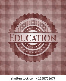 Education red emblem or badge with geometric pattern background. Seamless.