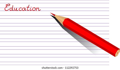 Education red text and red pencil, vector illustration