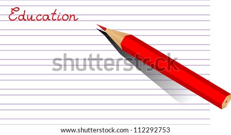 Education red text and red pencil, vector illustration