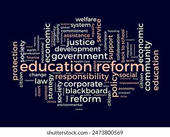 In: Bildung Reform Word Cloud Vorlage. Renovierungskreativitätskonzept Vektorgrafik tagcloud Hintergrund.
