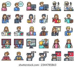 An education related avatar filled icon set, vector illustration