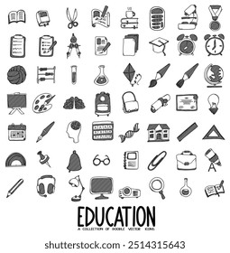 Education Related Doodle vector icon set. Drawing sketch illustration hand drawn line.