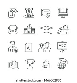 Education related icons: thin vector icon set, black and white kit