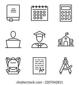 Education related line icons set. Pictogram isolated on a white background. Vector illustration.