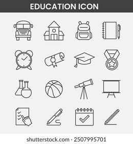 Education Related Vector Line Icons. E-book, On-line Lecture, Education