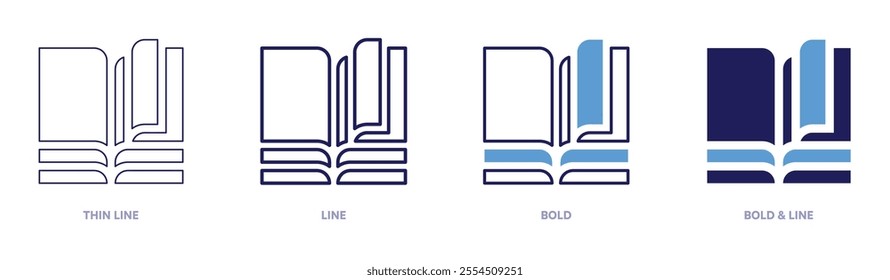 Education reports icon in 4 different styles. Thin Line, Line, Bold, and Bold Line. Duotone style. Editable stroke.