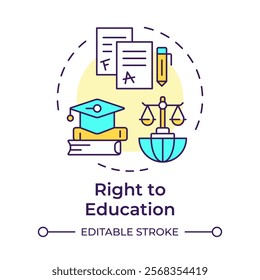 Education right multi color concept icon. School tests, graduation. Learning, teaching. Round shape line illustration. Abstract idea. Graphic design. Easy to use in infographic, presentation