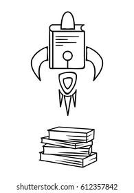 Education rocket with books pile. Online learning concept. Vector illustration. EPS 10.