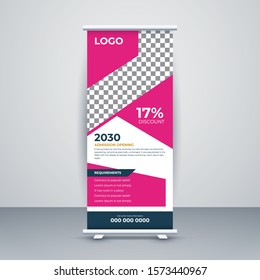 Education Roll up banner stand template. creative banner design. Kid school roll up banner design.Professional promotion banner. Exhibition design with kid color.