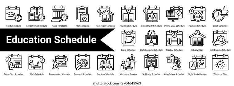Education Schedule line icon sheet and collection