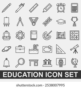 Education, school activities, study icon set on isolated white background