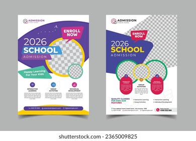 education school admission flyer poster brochure cover page design, corporate back to school promotional pamphlet layout vector illustrator 