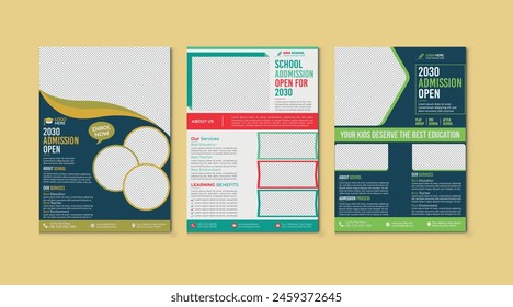 education school admission flyer poster brochure cover page design, corporate back to school promotional pamphlet layout vector illustrator