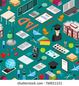Education School Background Pattern on a Blue Isometric View Element for Web. Vector illustration