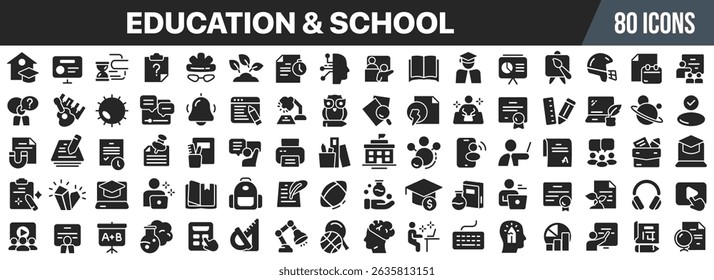 Education and school black icons collection. Big UI icon set in a flat design. Vector illustration EPS10