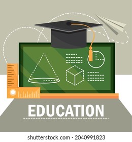 education school blackboard and ruler