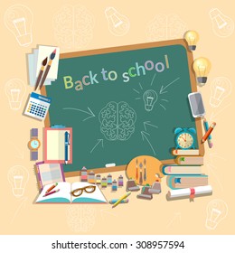 Education school board back to school college school subjects read write draw textbooks study vector concept  