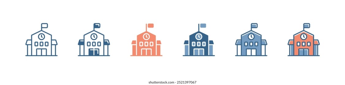Ilustración vectorial de arquitectura de la universidad de la academia simple del conjunto del icono del edificio de la escuela de educación para el Web y el App