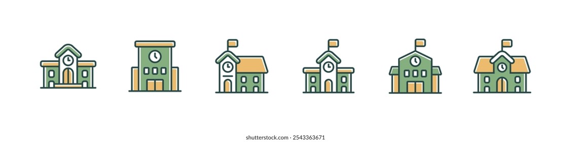 education school building icon set university college architecture business academy institution estate construction signs vector illustration