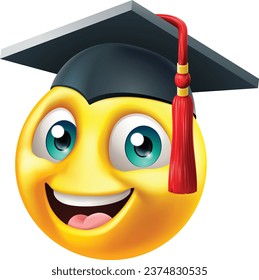 Ein Student-Abitur-Student-Emoticon Gesicht in Graduierung oder convokative Mütze, Cartoon