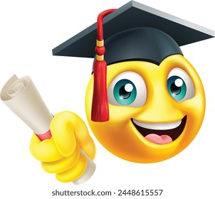 An education school college graduate student emoticon face in graduation or convocation cap hat cartoon