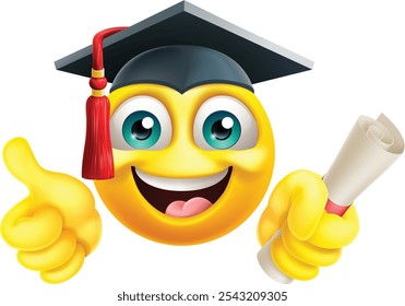 An education school college graduate student emoticon face in graduation or convocation cap hat cartoon