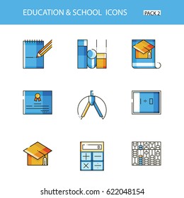 Education and School color icon collection