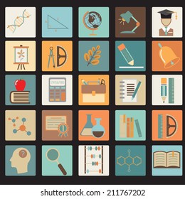 Education School Colored Flat Icon Set.