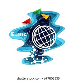 Education and school concept vector poster in paper art origami style.