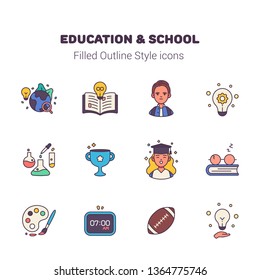 Education and School filled outline style icons