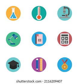 Education and school flat icons in colored cycle set. Flat design vector illustration .