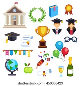 Education school graduation icons on white background