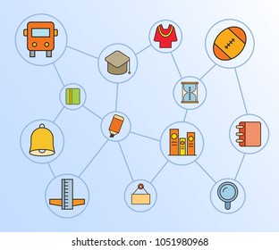 education and school icon network diagram in blue background