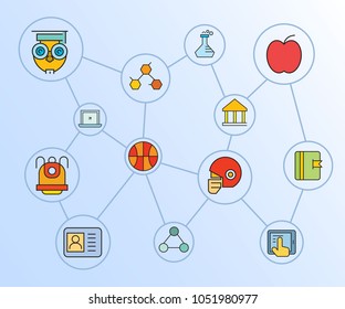 education and school icon network diagram in blue background