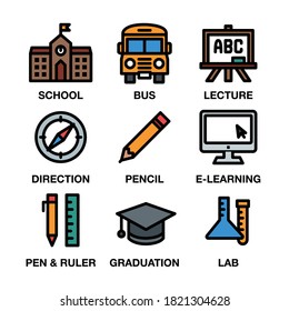CONJUNTO DE ICONOS EDUCATIVOS Y ESCOLARES