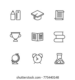 Education and school icon set with black monoline illustration