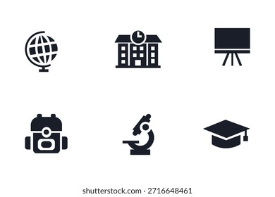 Education and School Icon Set Globe Backpack Microscope Blackboard Graduation .eps