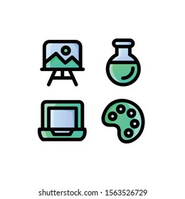 Education & School Icon Set with Painting, Art, Chemistry and Laptop, Vector Illustrations.