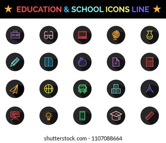 Education and School Icons Line Vector Illustration