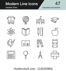 Education and School icons. Modern line design set 47. For presentation, graphic design, mobile application, web design, infographics. Editable Stroke. Vector illustration.