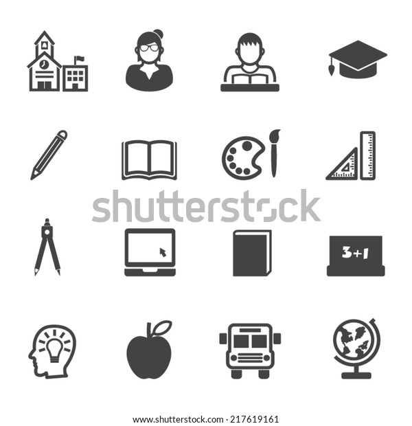 education and\
school icons, mono vector\
symbols