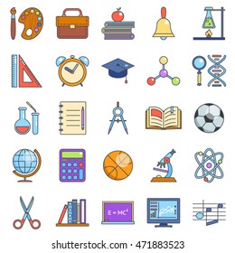 Education and school icons set line art isolated vector illustration