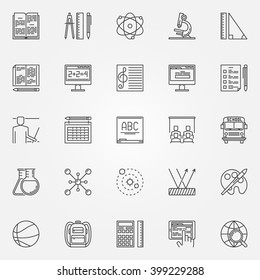 Education and school icons set - vector school and college signs or symbols in thin line style