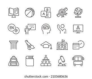 Education and School Icons - Vector Line Icons. Editable Stroke. Vector Graphic