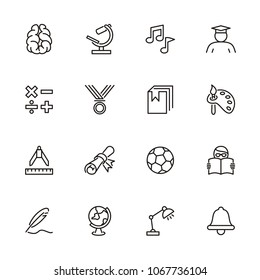 Education, school and learning line icon set. Editable stroke vector, isolated at white background. Pixel perfect