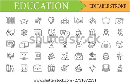 Education and School Learning Line Icon Set with Editable Stroke
