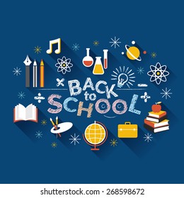 Education, School, Learning and Study, Flat Icons and Text Heading