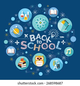 Education, School, Learning and Study, Flat Icons and Text Heading