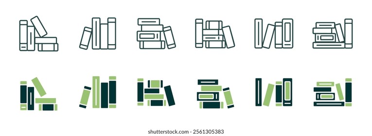 education school library book shelf icon set online book, novel, dictionary collection reading book stack signs vector illustration for web and app